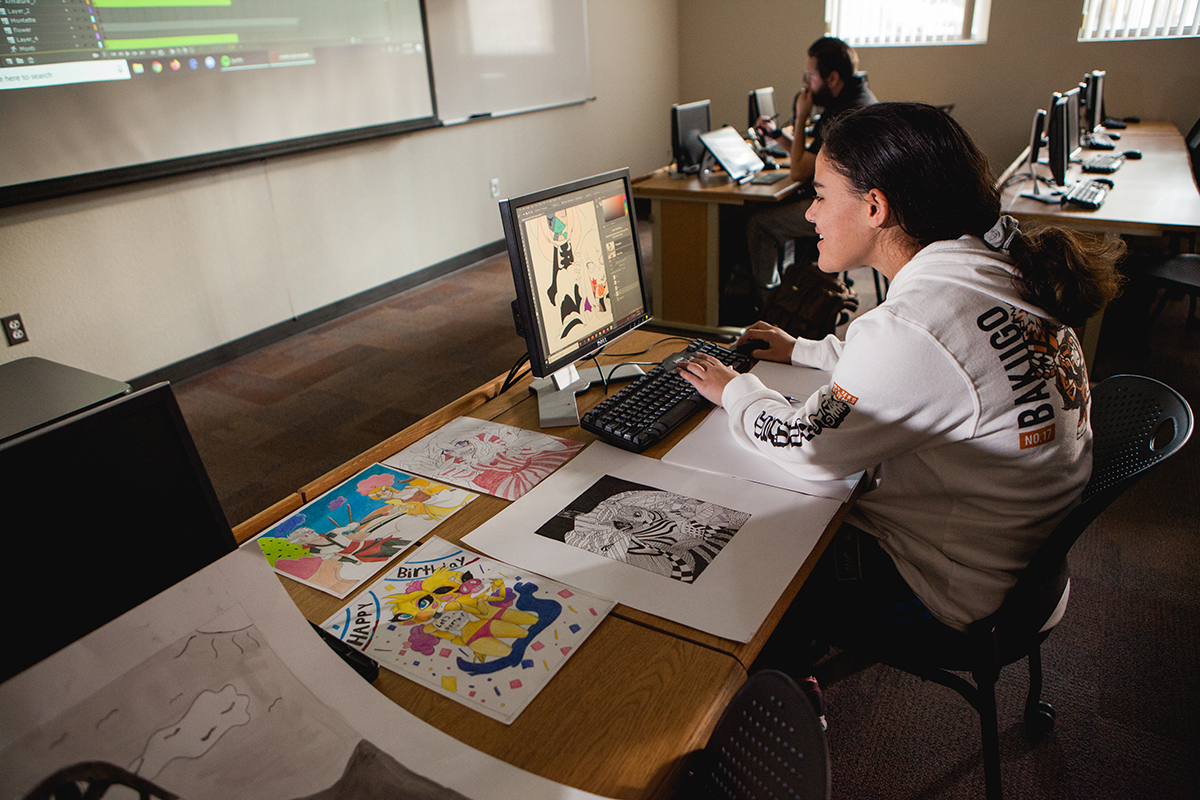 Female Student working on Graphic Designs