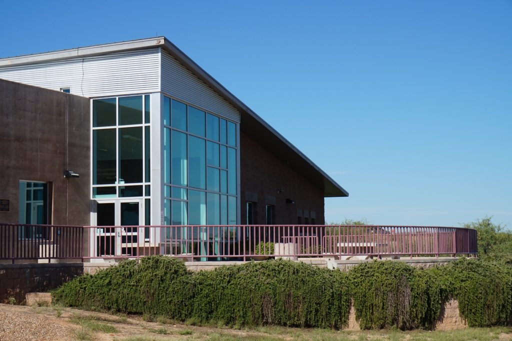 Benson Center glass wall from side of building