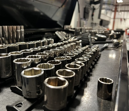 Close up of socket set for a socket wrench